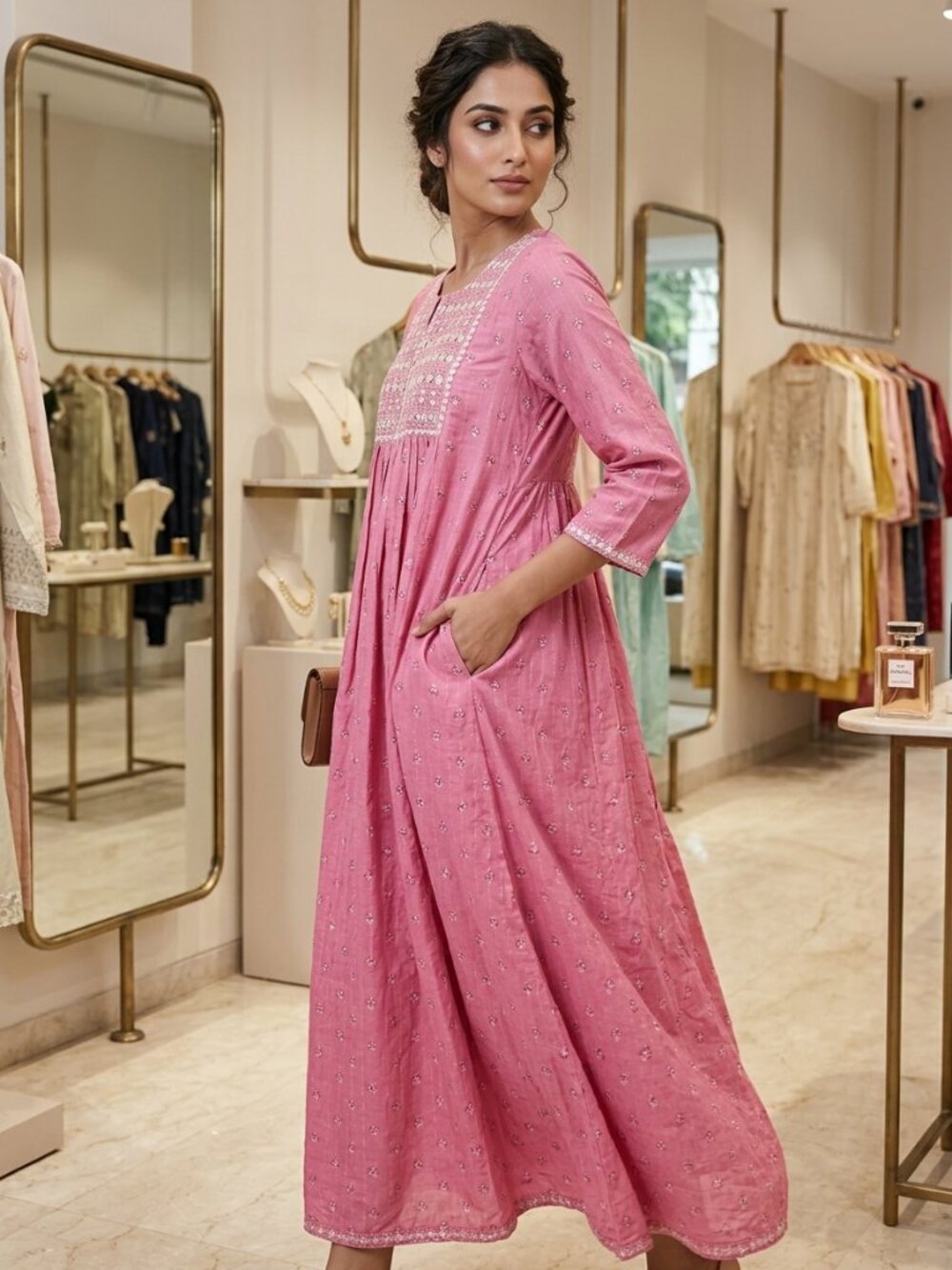 Avaasa Women's Pink Kurti Dress Size M - Never Worn - Embroidered Mirror Work wi